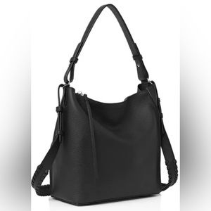 All saints Kita black pebbled leather handbag with shoulder and crossbody strap